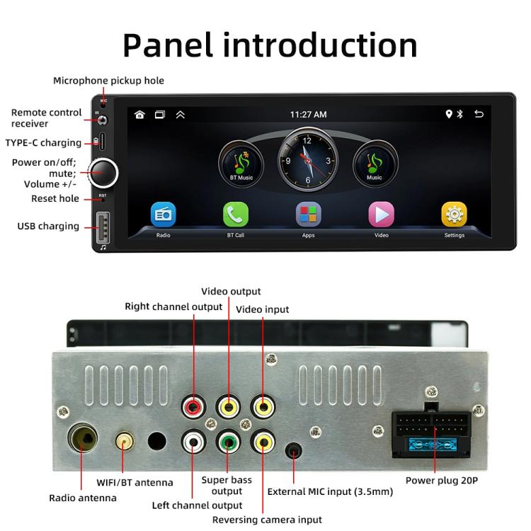 F6021 6.86 inch IPS Screen Car 1Din MP5 Player Support CarPlay & Android Auto, F6021