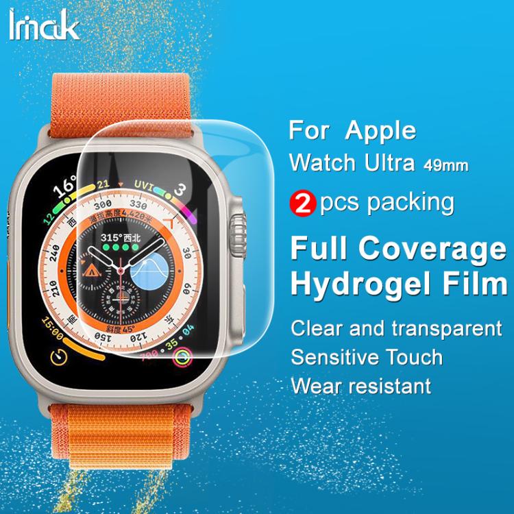 2pcs imak Curved Full Screen Hydrogel Film Protector, For Apple Watch Ultra 1/2/3 49mm