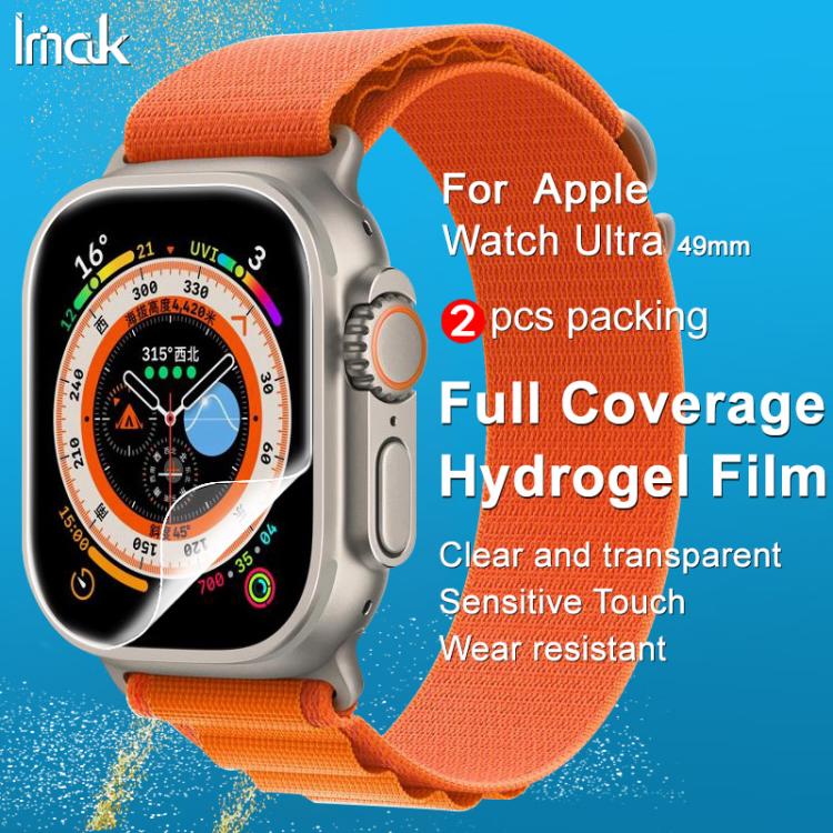 2pcs imak Curved Full Screen Hydrogel Film Protector, For Apple Watch Ultra 1/2/3 49mm