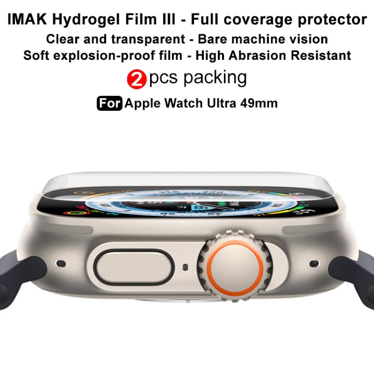 2pcs imak Curved Full Screen Hydrogel Film Protector, For Apple Watch Ultra 1/2/3 49mm