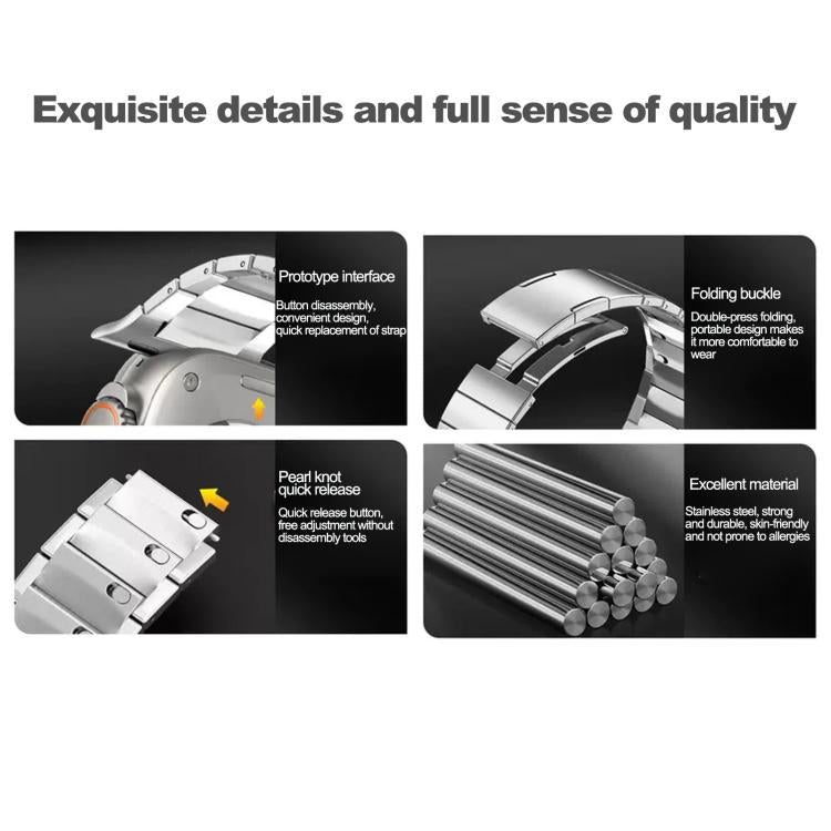 Single Bead Quick Release Stainless Steel Watch Band, For Apple Watch 46mm / 49mm / 45mm / 44mm, For Apple Watch 42mm / 41mm / 40mm / 38mm