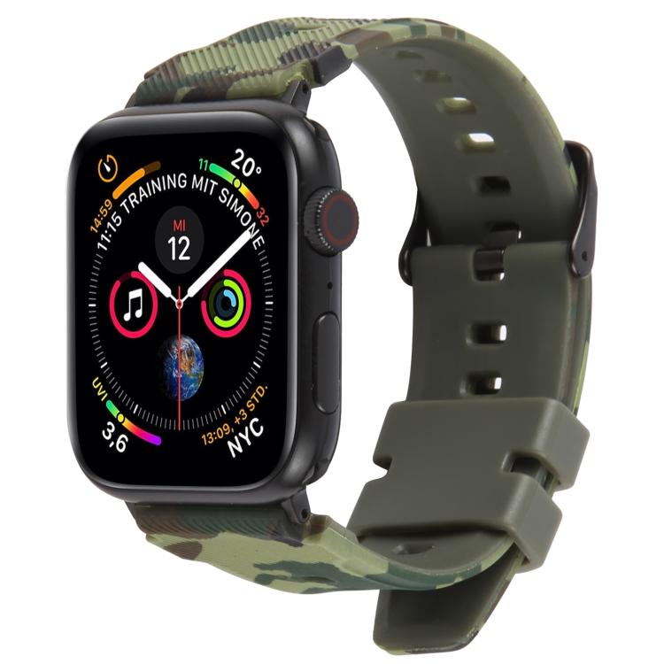 xDfind Black Connector Camouflage Print Silicone Watch Band, For Apple Watch 42 / 44 / 45 / 46 / 49mm, For Apple Watch 38 / 40 / 41 / S10 42mm