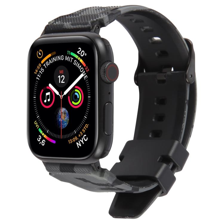 xDfind Black Connector Camouflage Print Silicone Watch Band, For Apple Watch 42 / 44 / 45 / 46 / 49mm, For Apple Watch 38 / 40 / 41 / S10 42mm
