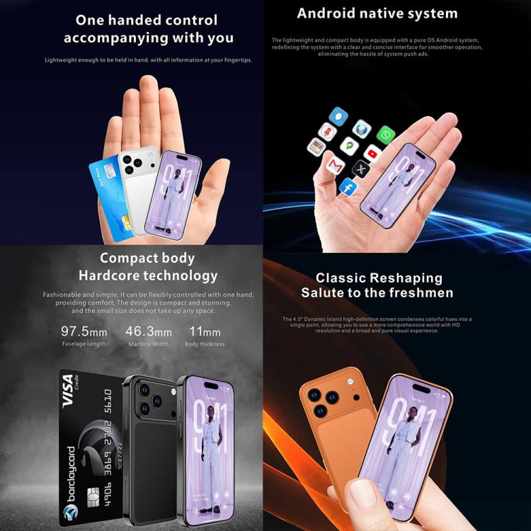 Melrose S17 Pro Mini, 4 GB + 64 GB, 3,75 Zoll, Android 12.0, MTK6765 Octa-Core-Prozessor, Netzwerk: 4G, Dual-SIM, Google Play-Unterstützung