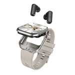 T99 2.02 inch Square Screen 2 in 1 Bluetooth Earphone IP67 Waterproof Smart Watch, Supports Blood Oxygen Monitoring