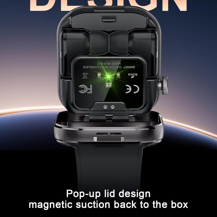 T99 2.02 inch Square Screen 2 in 1 Bluetooth Earphone IP67 Waterproof Smart Watch, Supports Blood Oxygen Monitoring