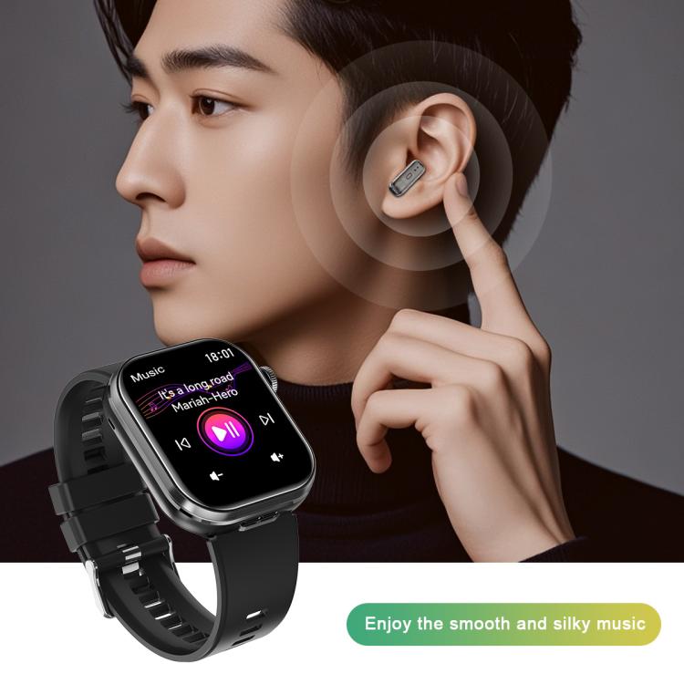T99 2.02 inch Square Screen 2 in 1 Bluetooth Earphone IP67 Waterproof Smart Watch, Supports Blood Oxygen Monitoring