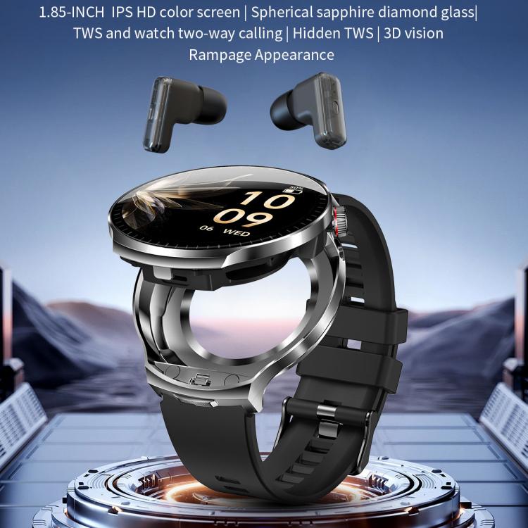 T100 1.85 inch Round Screen 2 in 1 Bluetooth Earphone IP67 Waterproof Smart Watch, Supports Blood Oxygen Monitoring