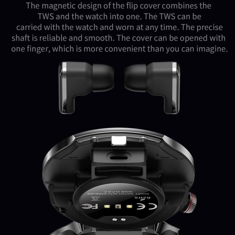 T100 1.85 inch Round Screen 2 in 1 Bluetooth Earphone IP67 Waterproof Smart Watch, Supports Blood Oxygen Monitoring