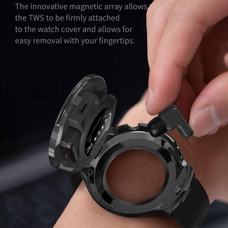 T100 1.85 inch Round Screen 2 in 1 Bluetooth Earphone IP67 Waterproof Smart Watch, Supports Blood Oxygen Monitoring