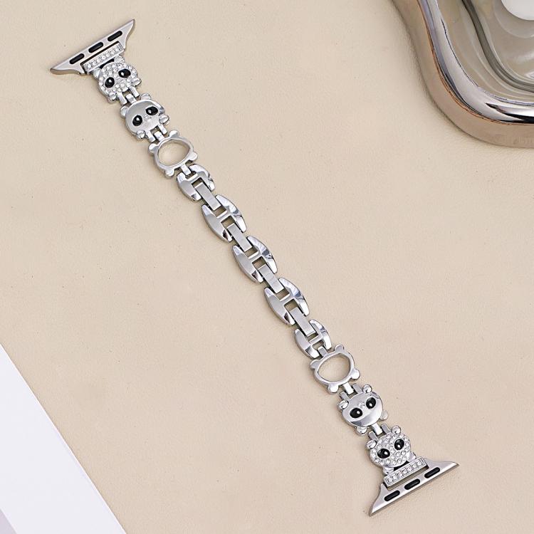 Bracelet de montre xDfind en métal à motif diamant en forme de panda roux, compatible avec Apple Watch 42/44/45/46/49 mm et Apple Watch 38/40/41/S11 42 mm.