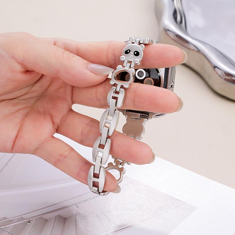 Bracelet de montre xDfind en métal à motif diamant en forme de panda roux, compatible avec Apple Watch 42/44/45/46/49 mm et Apple Watch 38/40/41/S11 42 mm.