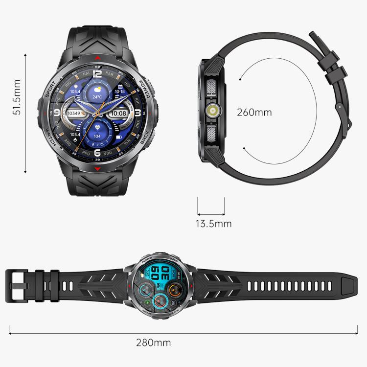 KT88 1.7 inch TFT Screen Outdoor Sports Smart Watch 3ATM Waterproof with Flashlight