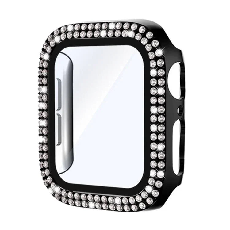 xDfind Double Row Diamond Tempered Glass Film Integrated PC Watch Cover, For Apple Watch Series 9 / 8 / 7 41mm, For Apple Watch Series 3 / 2 / 1 38mm, For Apple Watch Series 3 / 2 / 1 42mm