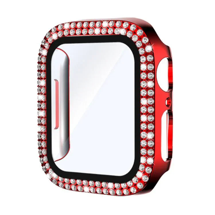xDfind Double Row Diamond Tempered Glass Film Integrated PC Watch Cover, For Apple Watch Series 9 / 8 / 7 41mm, For Apple Watch Series 3 / 2 / 1 38mm, For Apple Watch Series 3 / 2 / 1 42mm