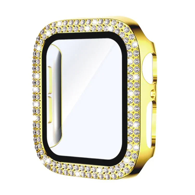 xDfind Double Row Diamond Tempered Glass Film Integrated PC Watch Cover, For Apple Watch Series 9 / 8 / 7 41mm, For Apple Watch Series 3 / 2 / 1 38mm, For Apple Watch Series 3 / 2 / 1 42mm