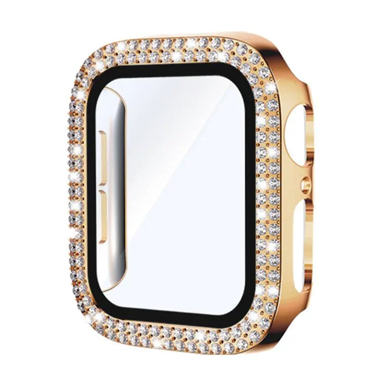 xDfind Double Row Diamond Tempered Glass Film Integrated PC Watch Cover, For Apple Watch Series 9 / 8 / 7 41mm, For Apple Watch Series 3 / 2 / 1 38mm, For Apple Watch Series 3 / 2 / 1 42mm