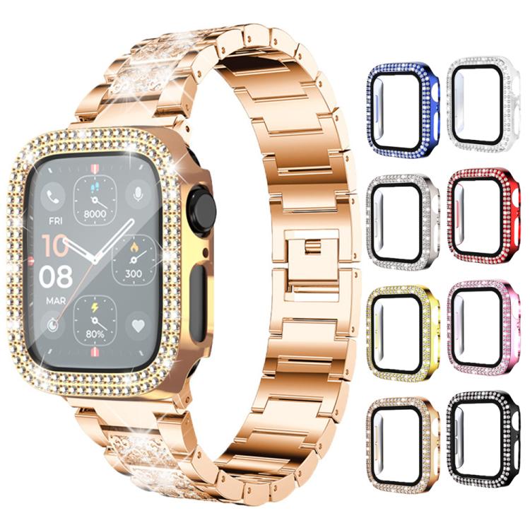 xDfind Double Row Diamond Tempered Glass Film Integrated PC Watch Cover, For Apple Watch Series 9 / 8 / 7 45mm, For Apple Watch Series 9 / 8 / 7 41mm, For Apple Watch Series 3 / 2 / 1 38mm, For Apple Watch Series 3 / 2 / 1 42mm