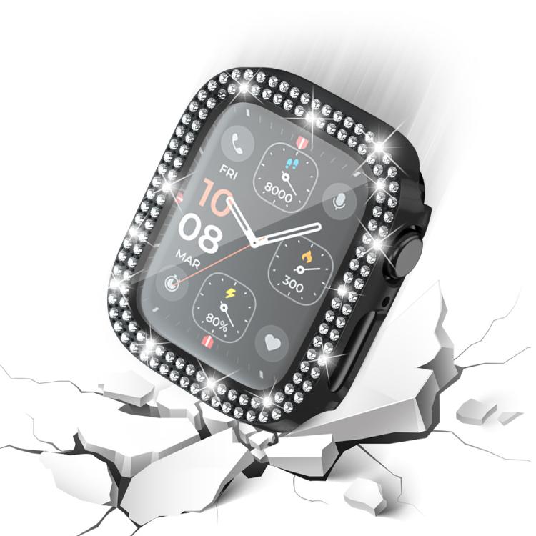 xDfind Double Row Diamond Tempered Glass Film Integrated PC Watch Cover, For Apple Watch Series 9 / 8 / 7 45mm, For Apple Watch Series 9 / 8 / 7 41mm, For Apple Watch Series 3 / 2 / 1 38mm, For Apple Watch Series 3 / 2 / 1 42mm