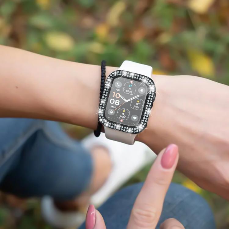 xDfind Double Row Diamond Tempered Glass Film Integrated PC Watch Cover, For Apple Watch Series 9 / 8 / 7 45mm, For Apple Watch Series 9 / 8 / 7 41mm, For Apple Watch Series 3 / 2 / 1 38mm, For Apple Watch Series 3 / 2 / 1 42mm