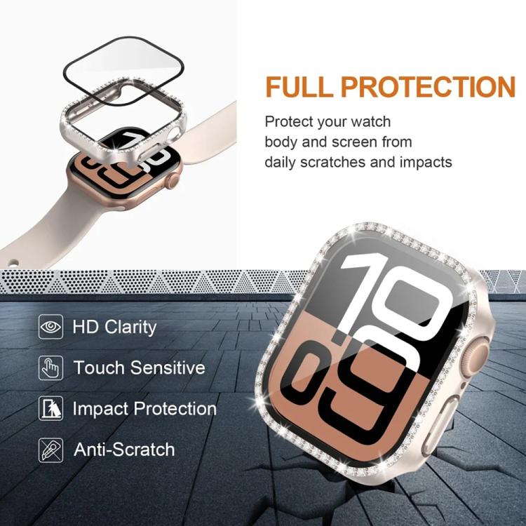 xDfind Single Row Diamond Hollow PC Watch Cover, For Apple Watch Series 11 46mm / 10 46mm, For Apple Watch Series 11 42mm / 10 42mm