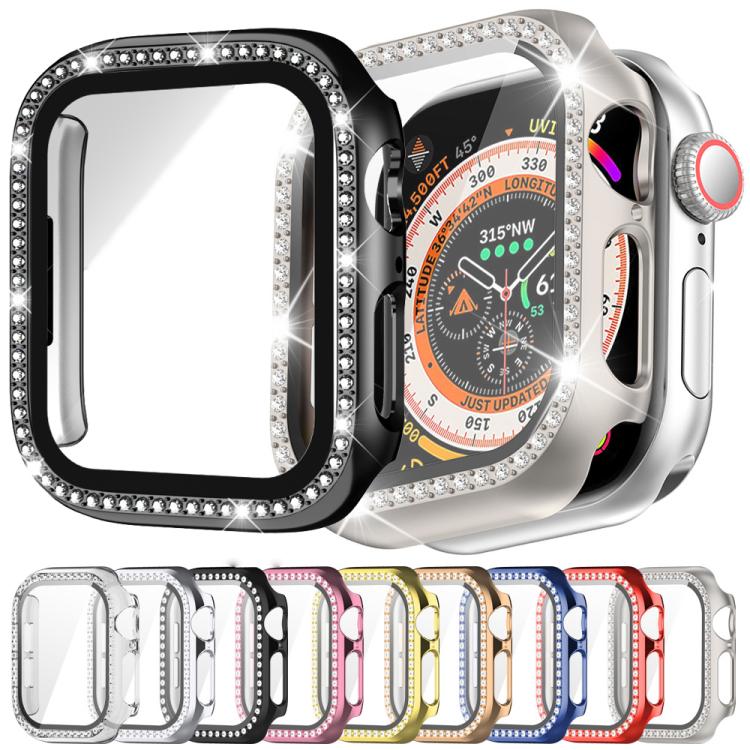xDfind Single Row Diamond Tempered Glass Film Integrated PC Watch Cover, For Apple Watch Series 11 46mm / 10 46mm, For Apple Watch Series 11 42mm / 10 42mm