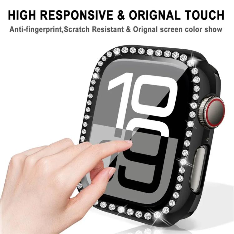 xDfind Single Row Diamond Tempered Glass Film Integrated PC Watch Cover, For Apple Watch Series 11 46mm / 10 46mm, For Apple Watch Series 11 42mm / 10 42mm