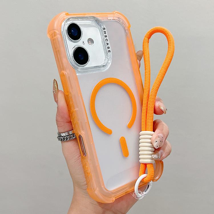 Transparent Matte TPU Hybrid PC 3-in-1 MagSafe Phone Case with Wrist Strap, For iPhone 17 Pro Max, For iPhone 17 Pro, For iPhone 17, For iPhone Air, For iPhone 16 Pro Max, For iPhone 16 Pro, For iPhone 16 Plus, For iPhone 16