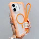 Transparent Matte TPU Hybrid PC 3-in-1 MagSafe Phone Case with Wrist Strap, For iPhone 17 Pro Max, For iPhone 17 Pro, For iPhone 17, For iPhone Air, For iPhone 16 Pro Max, For iPhone 16 Pro, For iPhone 16 Plus, For iPhone 16
