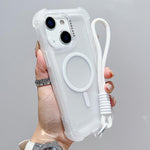 Transparent Matte TPU Hybrid PC 3-in-1 MagSafe Phone Case with Wrist Strap, For iPhone 15 Pro Max, For iPhone 15 Pro, For iPhone 15 Plus, For iPhone 15, For iPhone 14 Plus, For iPhone 14, For iPhone 14 Pro, For iPhone 14 Pro Max