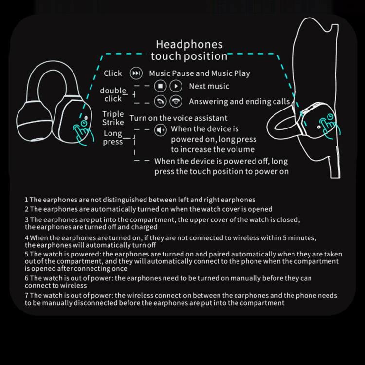 D12 2.01 inch TFT Screen Smart Bluetooth Watch & Headphone 2 in 1 Support Wireless Calling