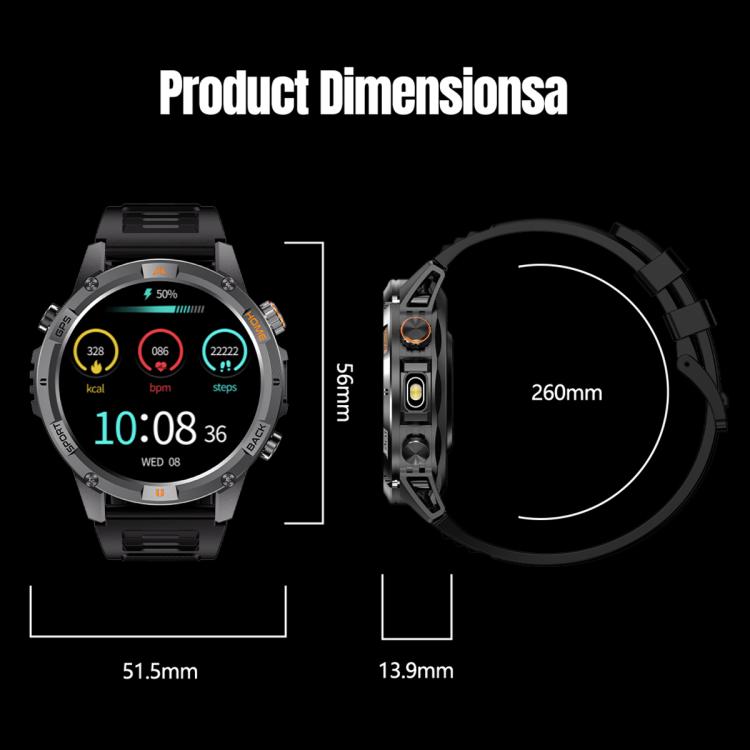 YK15 1.46 inch Round Screen Bluetooth Call GPS Sports Smart Watch