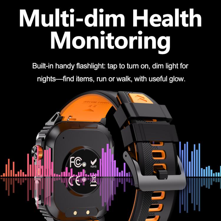 YK12 2.0 inch Screen Outdoor Sports Smart Watch IP68 Waterproof Built-in Flashlight