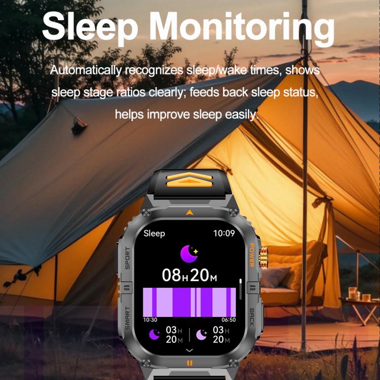 YK12 2.0 inch Screen Outdoor Sports Smart Watch IP68 Waterproof Built-in Flashlight