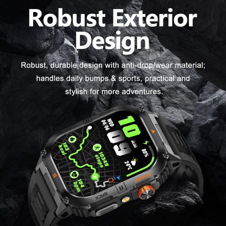 YK12 2.0 inch Screen Outdoor Sports Smart Watch IP68 Waterproof Built-in Flashlight