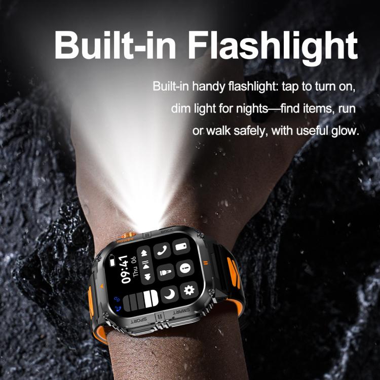 YK12 2.0 inch Screen Outdoor Sports Smart Watch IP68 Waterproof Built-in Flashlight
