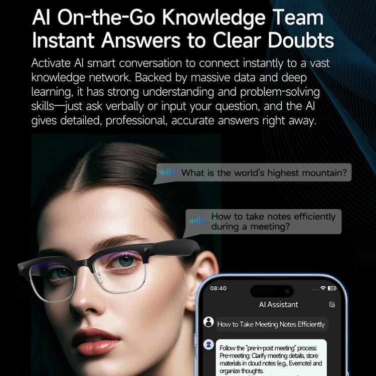 W630 800W WiFi4 AI Photo Recognition Smart Translation Bluetooth Call Glasses