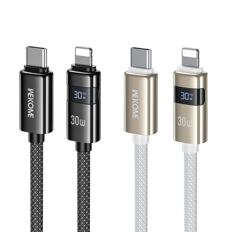 كابل بيانات شحن سريع مع شاشة رقمية WK WDC-104 Raython 2 بقوة 30 واط من نوع Type-C إلى 8 دبابيس، الطول: 1.2م، WDC-104