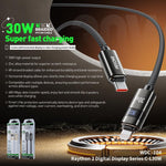 كابل بيانات شحن سريع مع شاشة رقمية WK WDC-104 Raython 2 بقوة 30 واط من نوع Type-C إلى 8 دبابيس، الطول: 1.2م، WDC-104