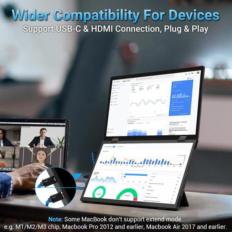 S156P31D 15.6 inch 1080P Dual Screen Foldable Portable Monitor with Holder, 15.6 inch 1080P