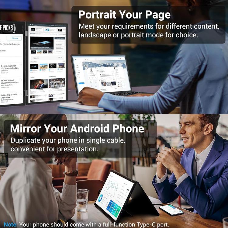 S156P31D 15.6 inch 1080P Dual Screen Foldable Portable Monitor with Holder, 15.6 inch 1080P