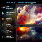 S156P31D 15.6 inch 1080P Dual Screen Foldable Portable Monitor with Holder, 15.6 inch 1080P