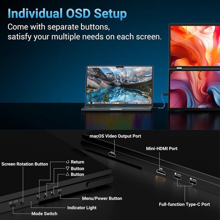 S156P31D 15.6 inch 1080P Dual Screen Foldable Portable Monitor with Holder, 15.6 inch 1080P