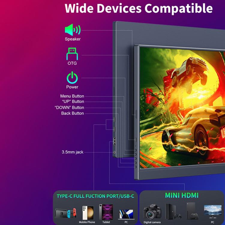 P160Q16BW 16 inch 2.5K Portable Monitor Gaming Extended Screen, 16 inch 2.5K 60Hz