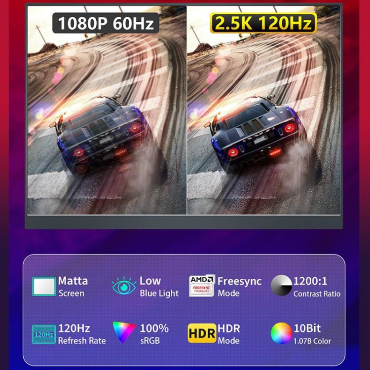 P160Q16BWG 16 inch 2.5K Portable Monitor 120Hz Gaming Extended Screen, 16 inch 2.5K 120Hz