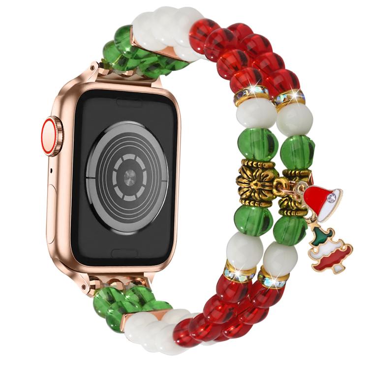 14 mm breites Uhrenarmband mit Weihnachtsperlenkette, passend für Apple Watch 46 mm / 49 mm / 45 mm / 44 mm und 42 mm / 41 mm / 40 mm / 38 mm