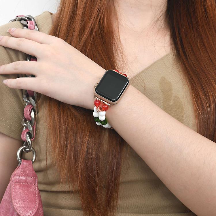 20 mm breites Uhrenarmband mit Weihnachtsperlenkette, passend für Apple Watch 46 mm / 49 mm / 45 mm / 44 mm und 42 mm / 41 mm / 40 mm / 38 mm