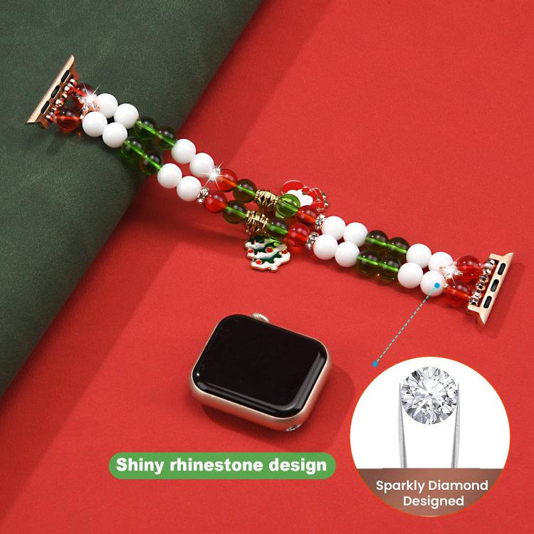 20 mm breites Uhrenarmband mit Weihnachtsperlenkette, passend für Apple Watch 46 mm / 49 mm / 45 mm / 44 mm und 42 mm / 41 mm / 40 mm / 38 mm