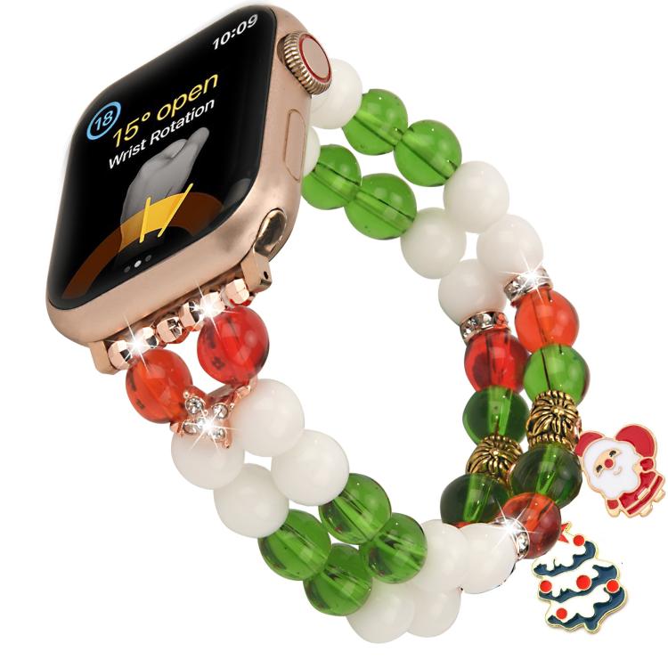 20 mm breites Uhrenarmband mit Weihnachtsperlenkette, passend für Apple Watch 46 mm / 49 mm / 45 mm / 44 mm und 42 mm / 41 mm / 40 mm / 38 mm