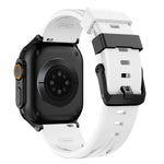 Schwarzes Silikon-Armband mit Dornschließe, passend für Apple Watch 46 mm / 49 mm / 45 mm / 44 mm und 42 mm / 41 mm / 40 mm / 38 mm